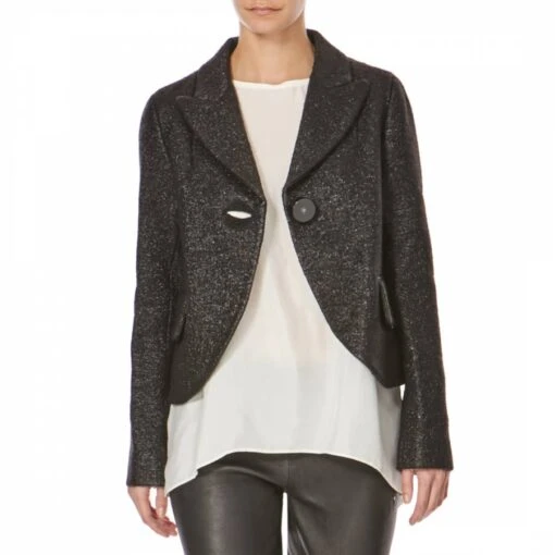 Marc Jacobs Black Metalic Single Button Wool Blend Jacket