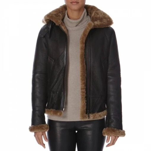 Brown Hooded Flying Shearling Jacket