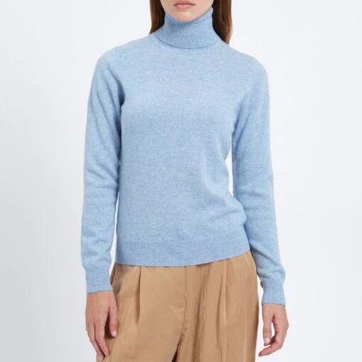 Sky Blue Roll Neck Cashmere Jumper