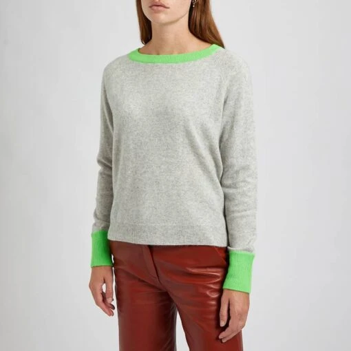 Light Grey/Neon Green Carolina Cashmere Jumper