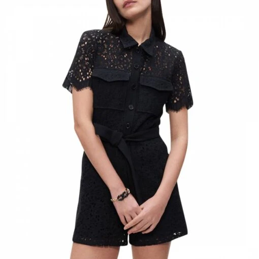 CLAUDIE PIERLOT Black Tie Waist Lace Detailed Jumpsuit