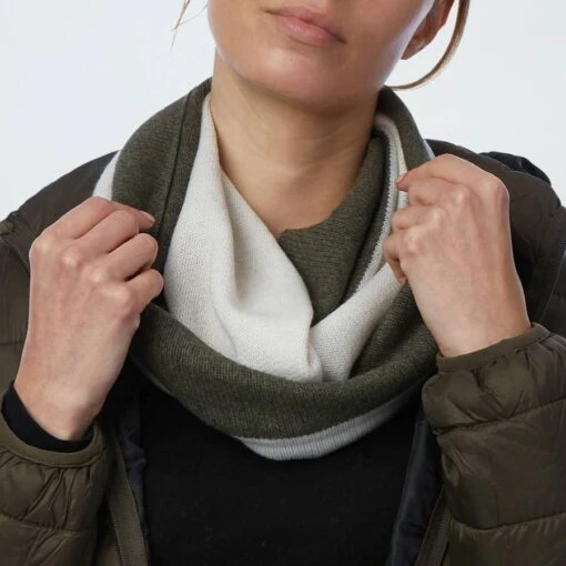 Khaki/White Cashmere Snood