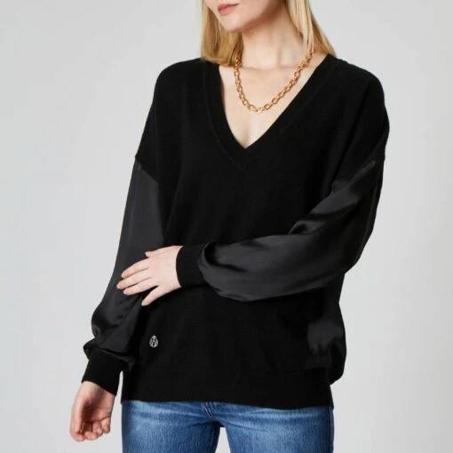 Black V Neck Knit Cashmere Blend Jumper
