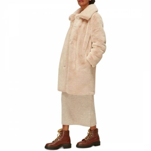 Whistles Blush Faux Fur Coat