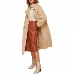 Whistles Neutral Teddy Double Breasted Coat