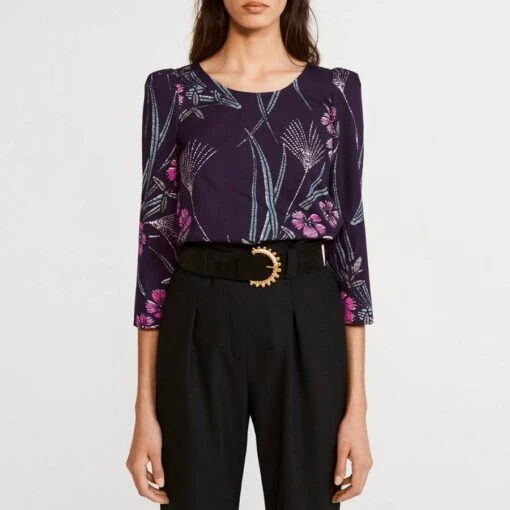 CLAUDIE PIERLOT Dark Print Bankimono Cotton Top