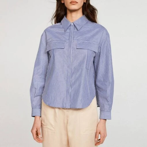 CLAUDIE PIERLOT White/Blue Striped Crapule Cotton Shirt