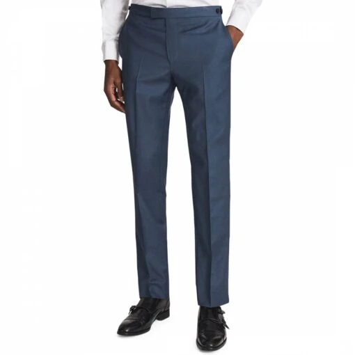 Reiss Blue Weave Wool Blend Trousers
