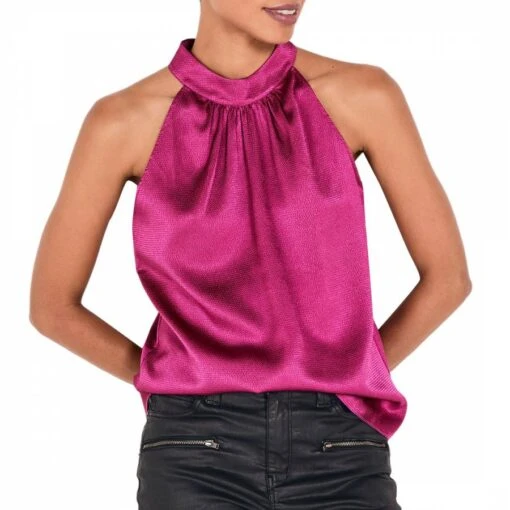 Bright Pink Saige Halter Neck Top