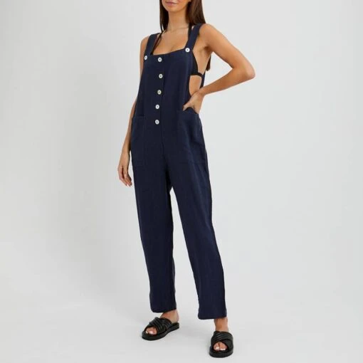 Navy Linen Jumpsuit