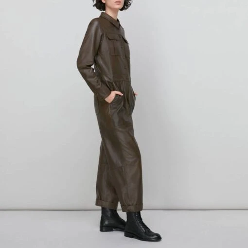 Whistles Khaki Leather Boilersuit