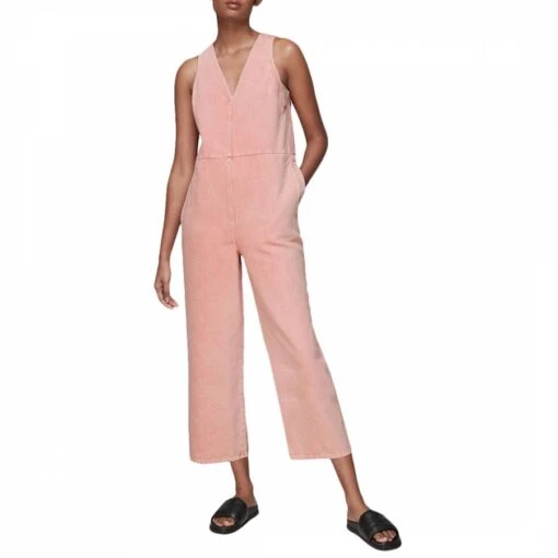Whistles Pink V-Neck Denim Jumpsuit