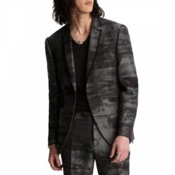 John Varvatos Charcoal Printed Cotton Blend Jacket