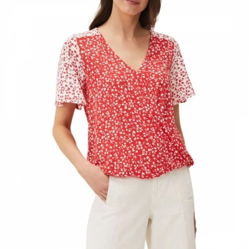 Red Ebony Ditsy Wrap Top