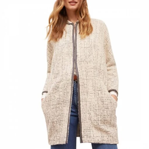 GERARD DAREL Cream Cotton Blend Boucle Jacket