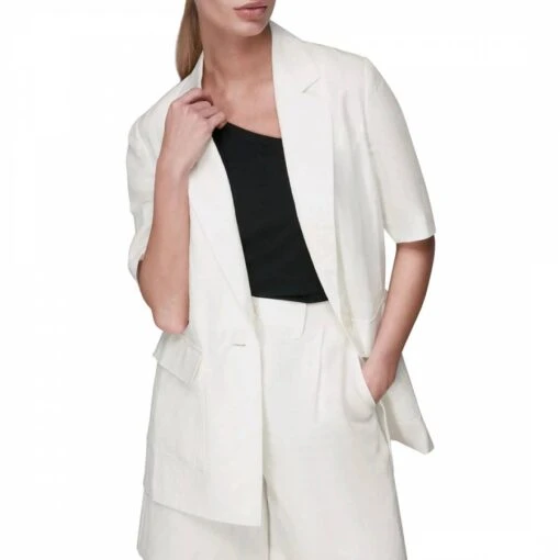 Whistles White Short Sleeve Linen Jacket