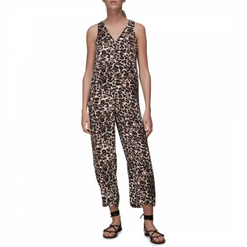 Whistles Brown V-Neck Leopard Print Jumpsuit