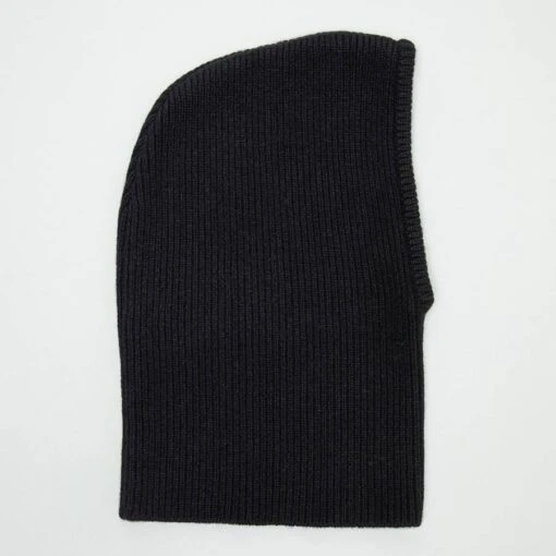 Black Cashmere Ribbed Balaclava