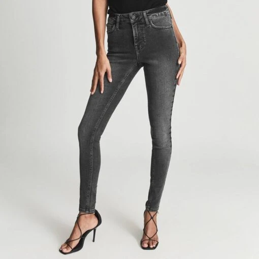 Reiss Washed Black Lux Stretch Skinny Jeans