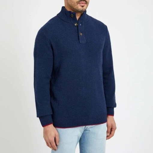 Navy Lambswool Buttoned Jumper