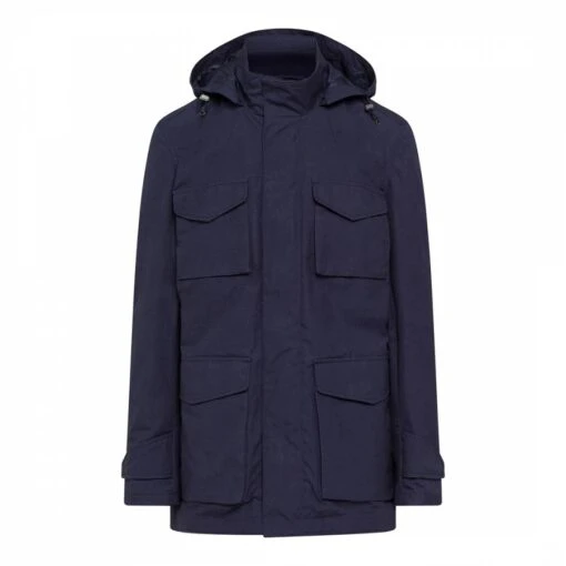 Hackett London Navy Beeswax Hooded Parka Jacket