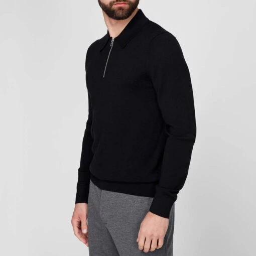 Calvin Klein Black Half Zip Wool Polo Jumper