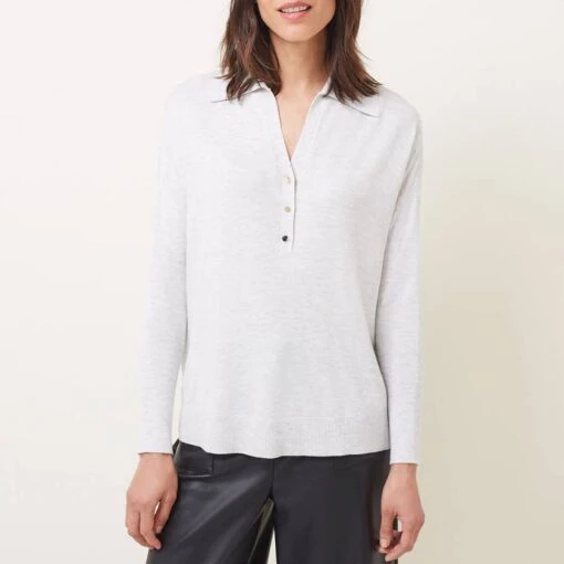Grey Lillianne Polo Wool Blend Jumper