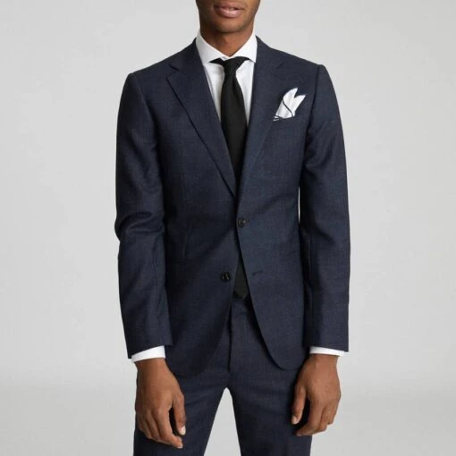 Reiss Navy Dunn Textured Wool Jacket