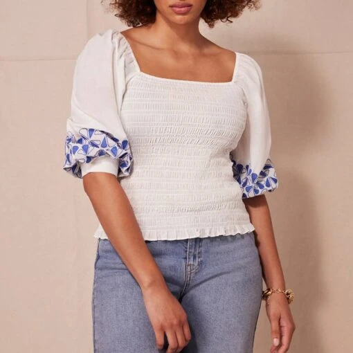 White Embroidered Cotton Top