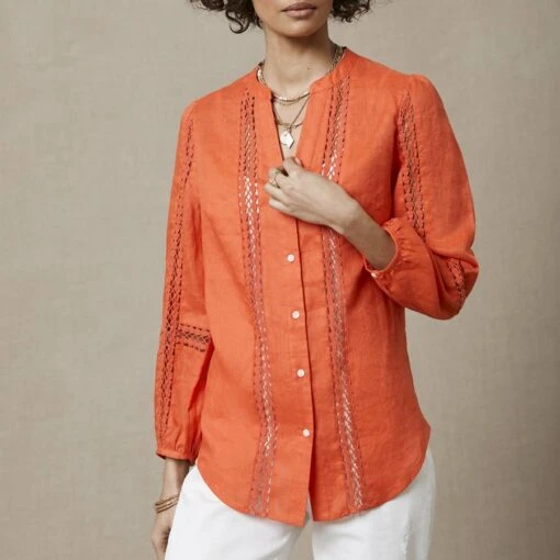 Orange Lace Trim Blouse