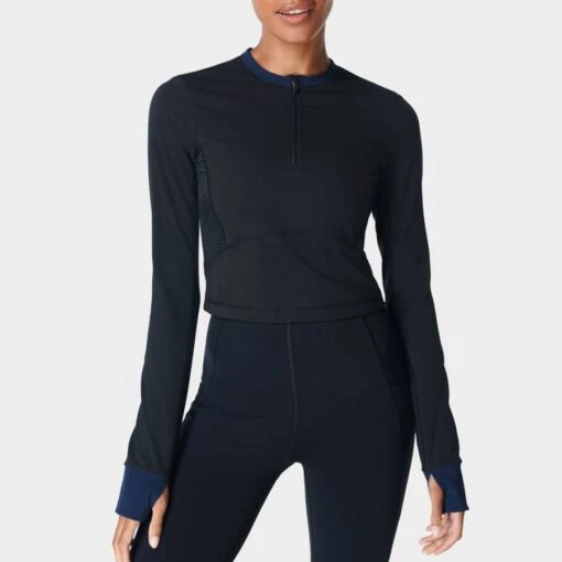 Sweaty Betty Black Multi Power Half Zip Workout Top