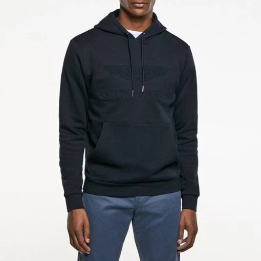 Hackett London Navy AMR Embossed Cotton Hoodie