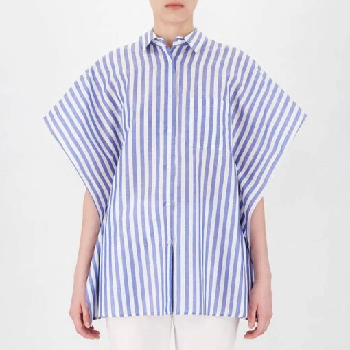 Weekend Max Mara Blue Stripe Klenia Short Sleeve Shirt