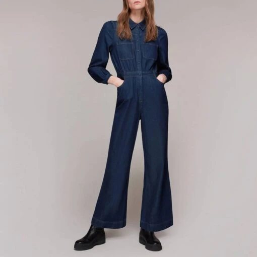 Whistles Dark Blue Denim Lilly Jumpsuit