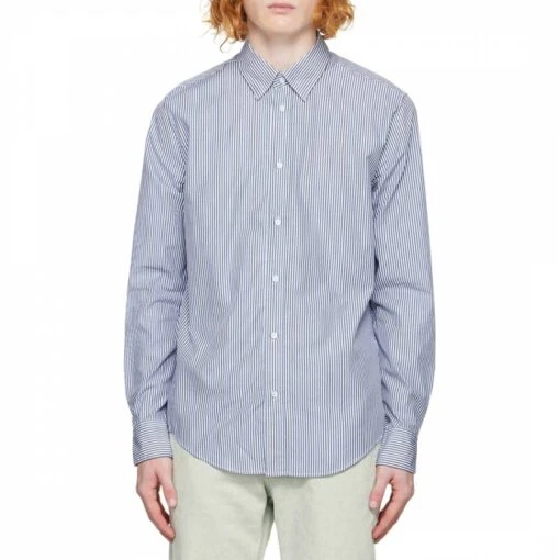 Rag & Bone Blue Pinstripe Zac Cotton Shirt