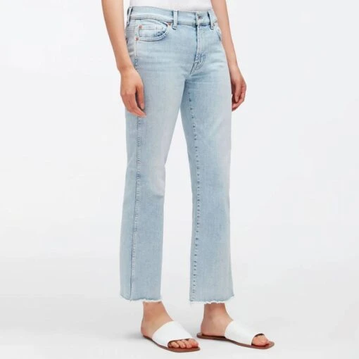 7 For All Mankind Bleach Stretch Straight Raw Hem Jeans