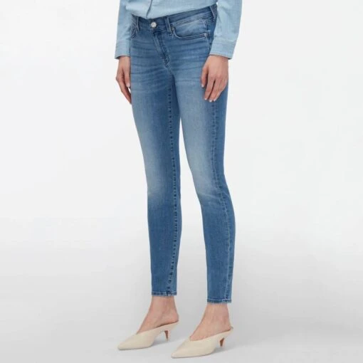 7 For All Mankind Blue High Waisted Skinny Jeans