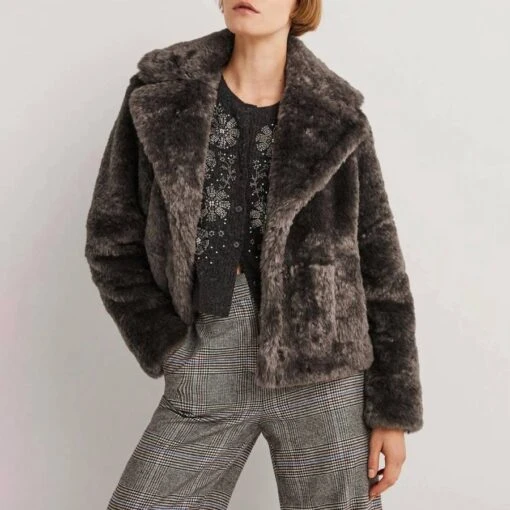 Boden Grey Faux Fur Jacket