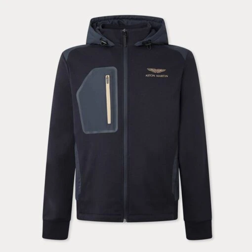 Hackett London Navy AMR Cotton Blend Hooded Jacket