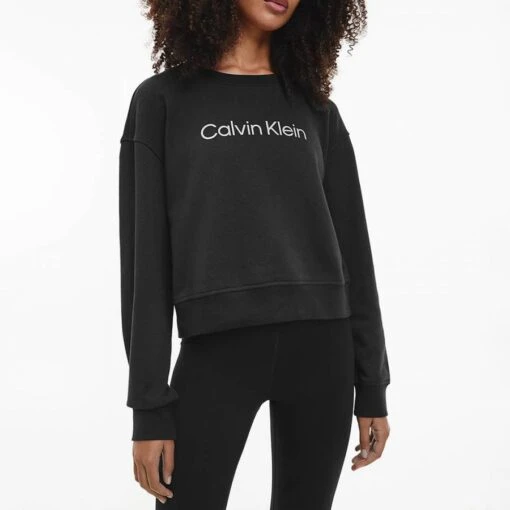 Calvin Klein Black Chest Logo Cotton Blend Sweatshirt