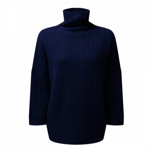 Schöffel Navy High Neck Merino Wool Jumper