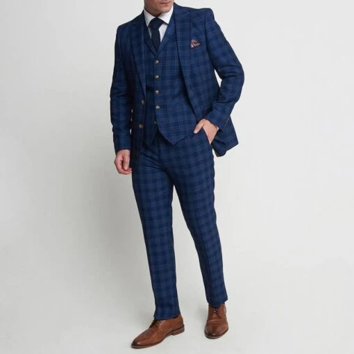Dark Blue Check 3-Piece Suit