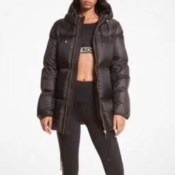 Michael Kors Black Branded Puffer Coat