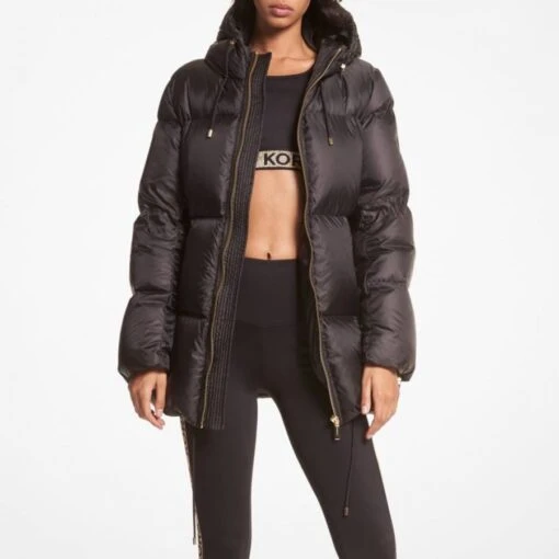 Michael Kors Black Branded Puffer Coat