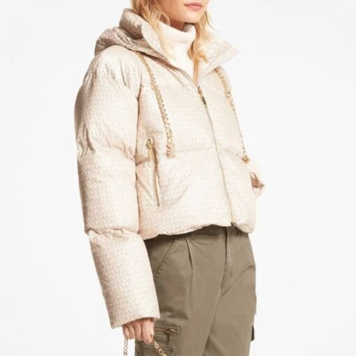 Michael Kors Cream Logo Chain Puffer Coat