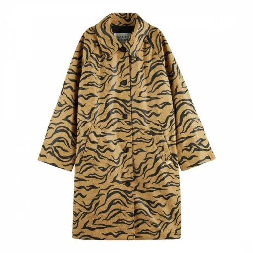 Scotch & Soda Brown Printed Oversized Coat