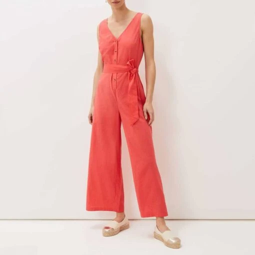 Pink Fern Cotton Blend Jumpsuit