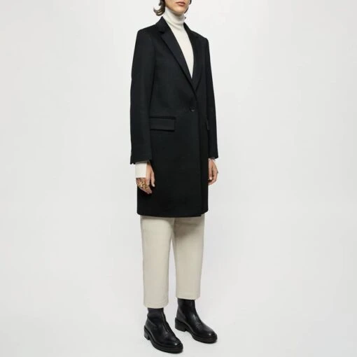 Black Relaxed Wool City Coat