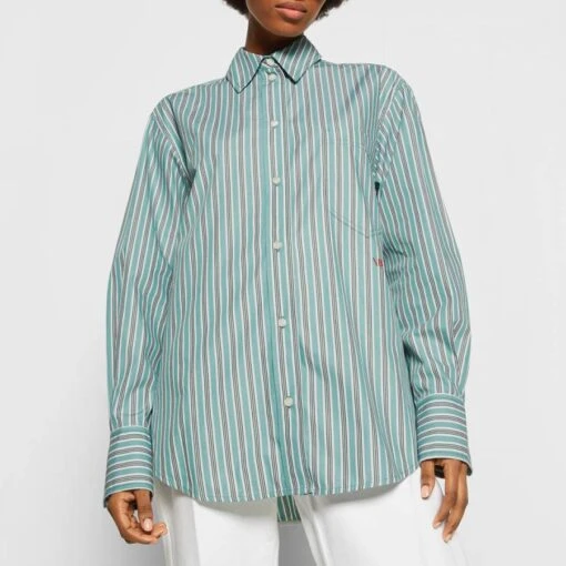 Victoria Beckham Multi Striped Oversized Cotton Shirt