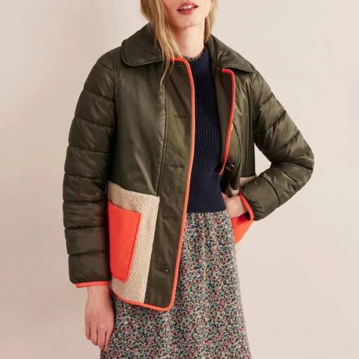 Boden Khaki Quilted Borg Jacket